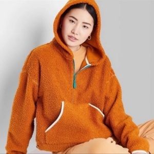 WILD FABLE Rust Half Zip Sherpa Teddy Fluffy Anorak Long Sleeve Jacket